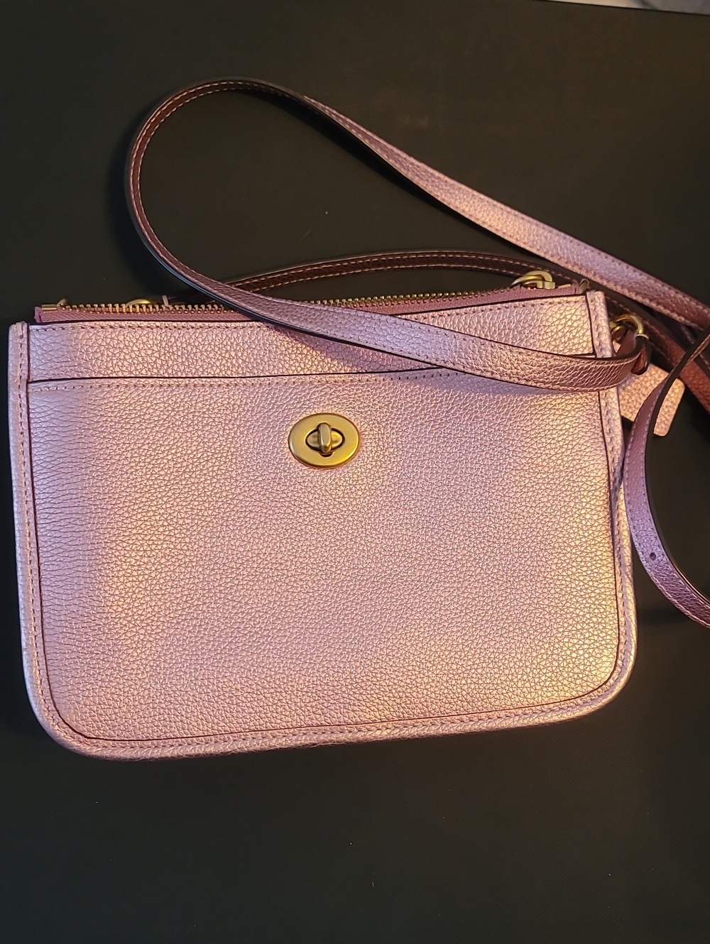 Ccoach Metallic Lilac Crossbody Bag with Turn-Lock Closure